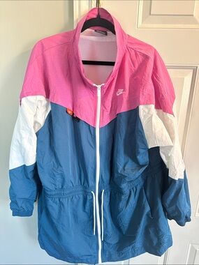 Nike Women's Pink, Blue & White Colorblock Utility Windbreaker Jacket